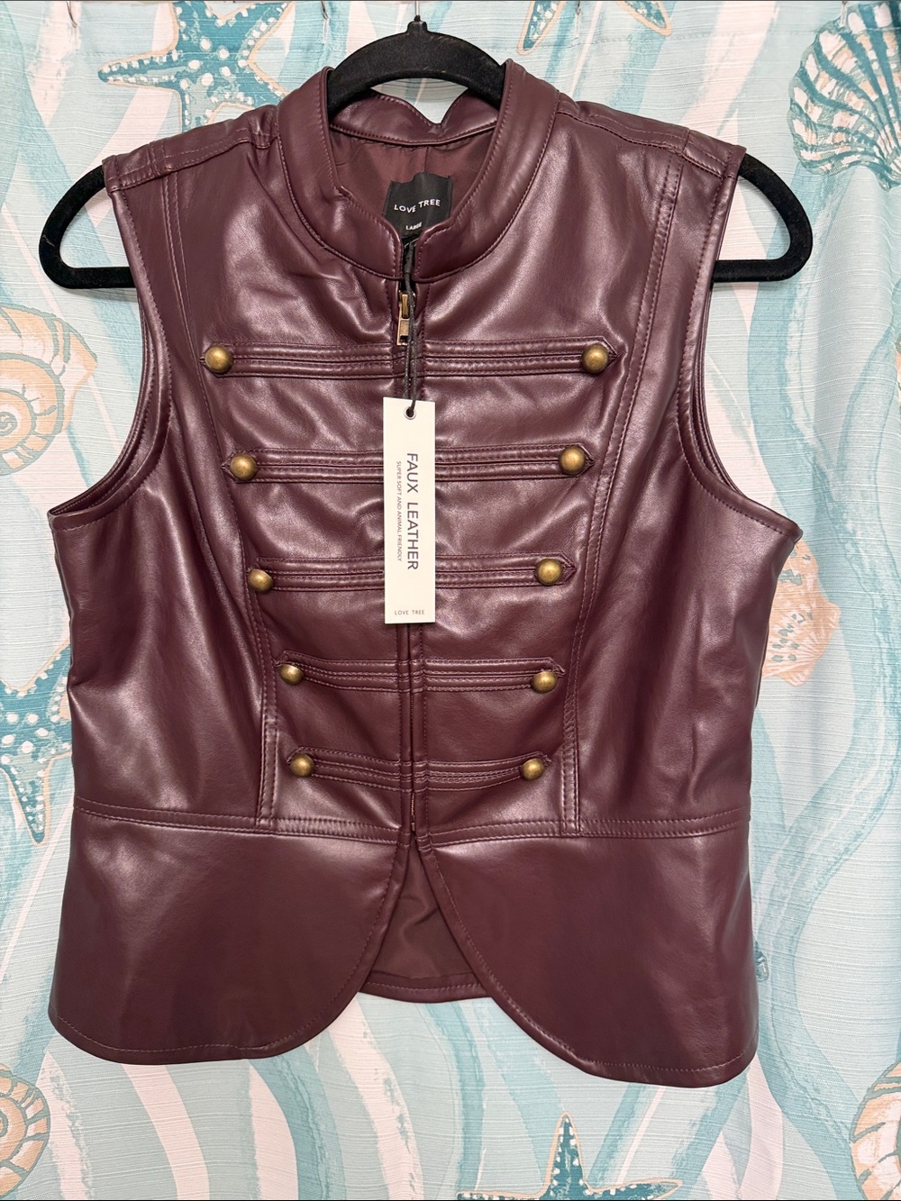 Love Tree Burgundy Faux Leather Napoleon’s -Style Vest